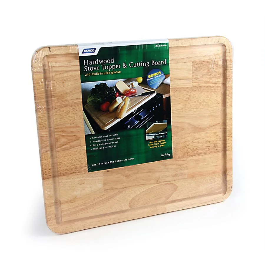 43753 – CAMCO Cutting Board, Stove Topper With Non-Skid Backing Natural Hardwood With Additional Flexible Cutting Boa...